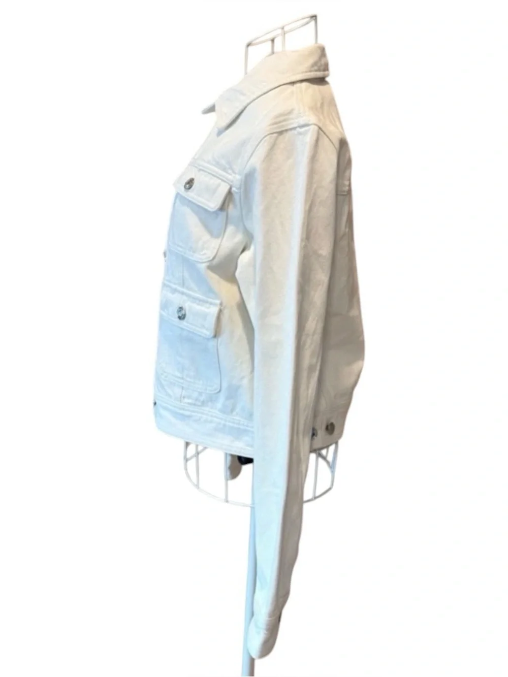 Michael Kors White Denim Utility Jacket Cropped Button Front 6